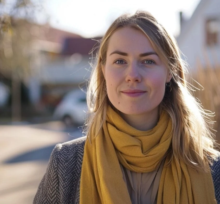 Naine kollase salliga päikeselisel tänaval